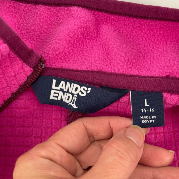Lands' End Pink Grid Fleece Full Zip Up Jacket Womens Size Large Outdoor Casual - Picture 5 of 10